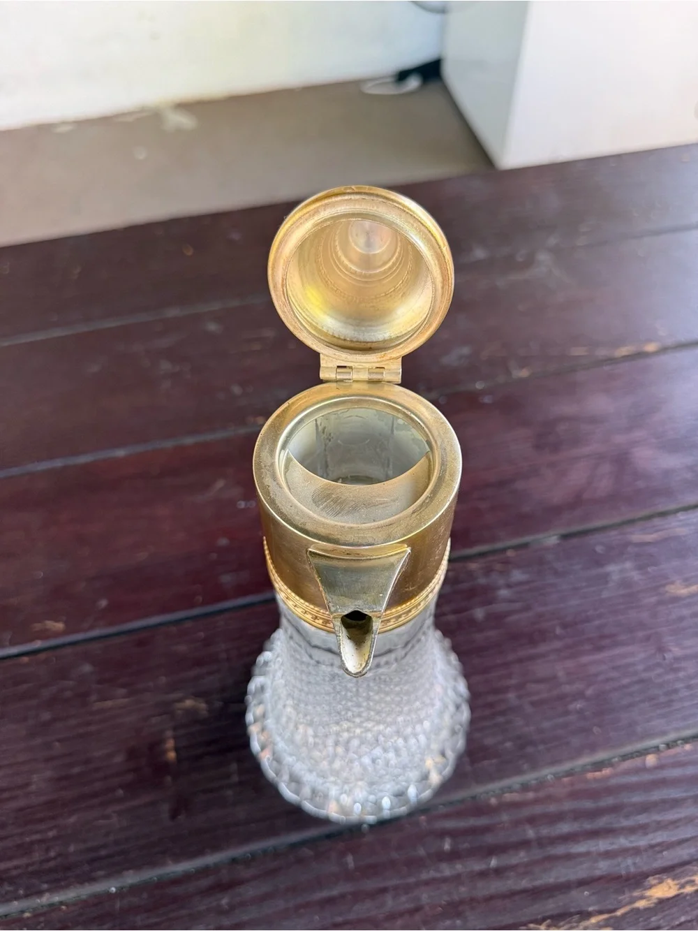 Vintage Cut Glass and Brass Claret Jug Decanter